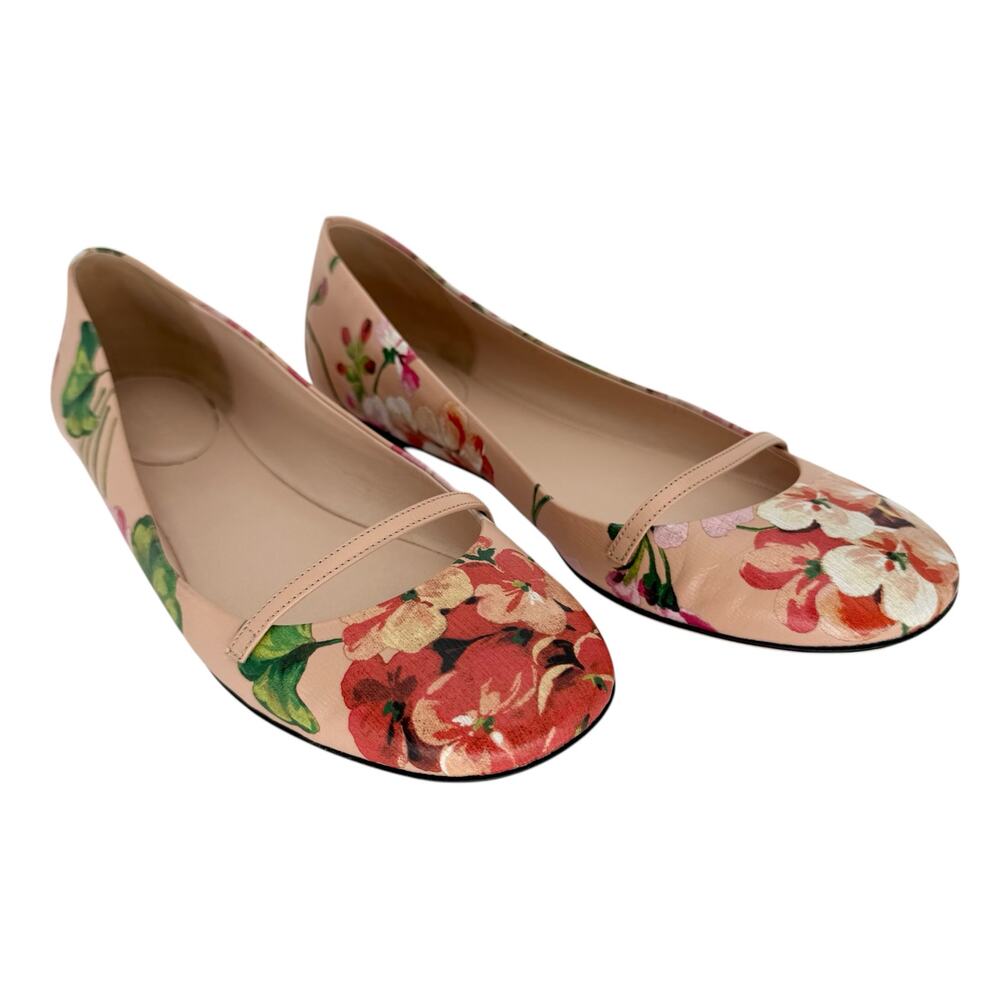 GUCCI Calfskin Blooms Print Ballet Flats EU 39.5 US 9.5 Pink Apricot Multicolor - Picture 2 of 10